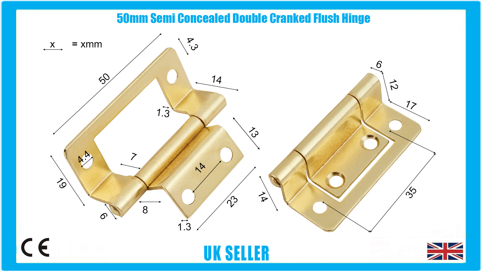 4x 50mm Brass Semi Concealed Double Cranked Flush Hinge Door eBay